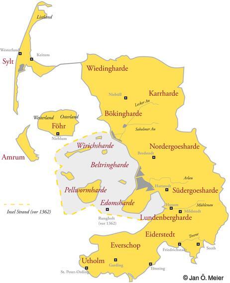 Die Einteilung Nordfrieslands in verschiedene „Harden“ erfolgte ab dem 12. Jahrhundert, die Begriffe haben sich bis heute erhalten.