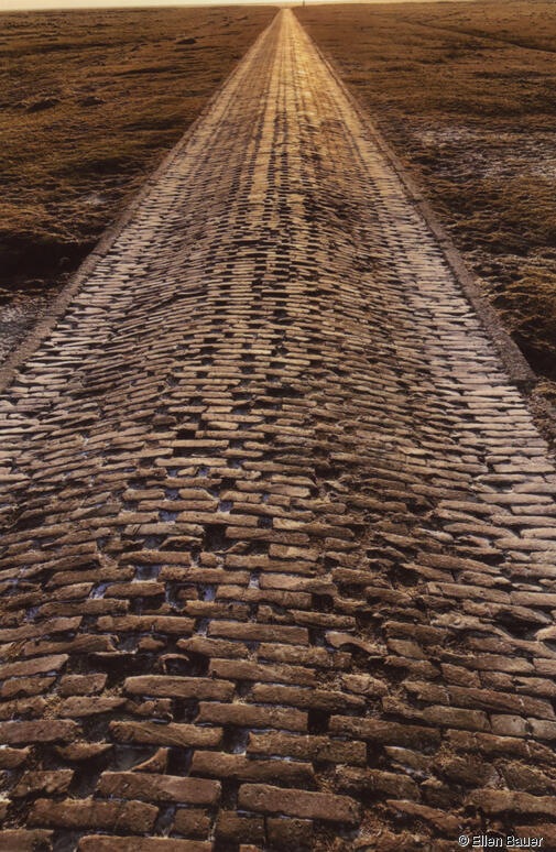 „Stockenstieg“ aus Klinkern mit gesinterter Oberfläche – hartgebrannt, hochkant verlegt als Weg // Vorland von Westerhever