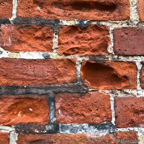 Falsche Verfugung, die Klostersteine (gut hart gebrannt) verpliestern durch Feuchte und Frost. Die Fugen aus zu fettem Zementmörtel ermöglichen Absorption der Feuchte und keine Diffusion. Der durchnässte Stein gefriert und platzt ab. Nicht beachtete Leckstellen von oben verstärken partiell solche Schäden